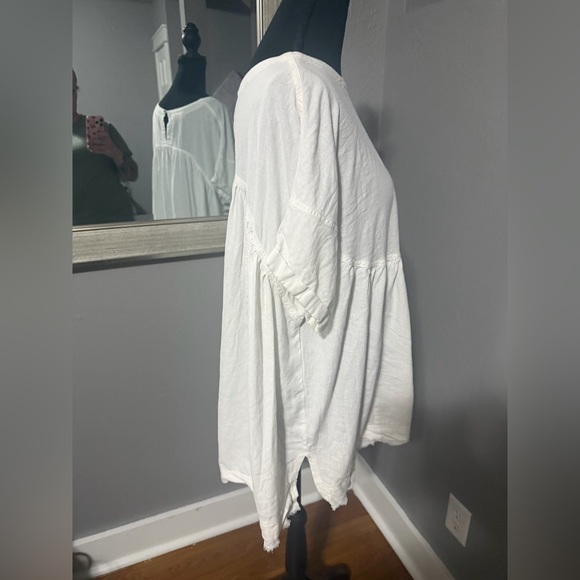 Free People We The Free "Moon City"boho babydoll linen-blend oversized shirt XS - Picture 5 of 6